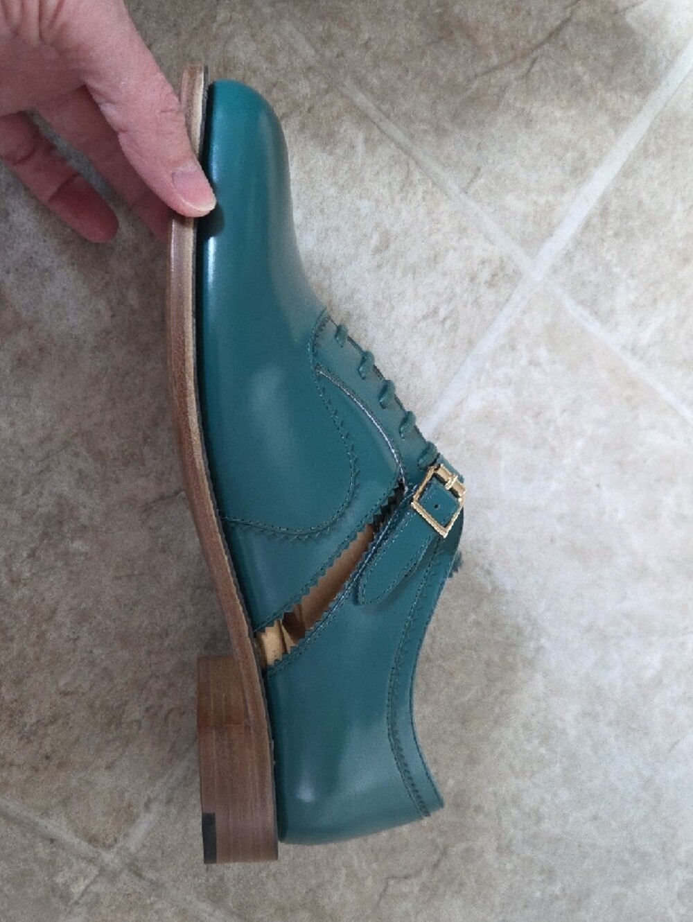 Ms Moody Women’s Green  Leather Loafers with Buckle Strap - Picture 3 of 8